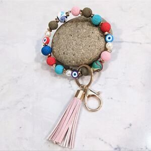 BEADY EYE Beaded Tassel Hoop Style Gold Tone Keychain